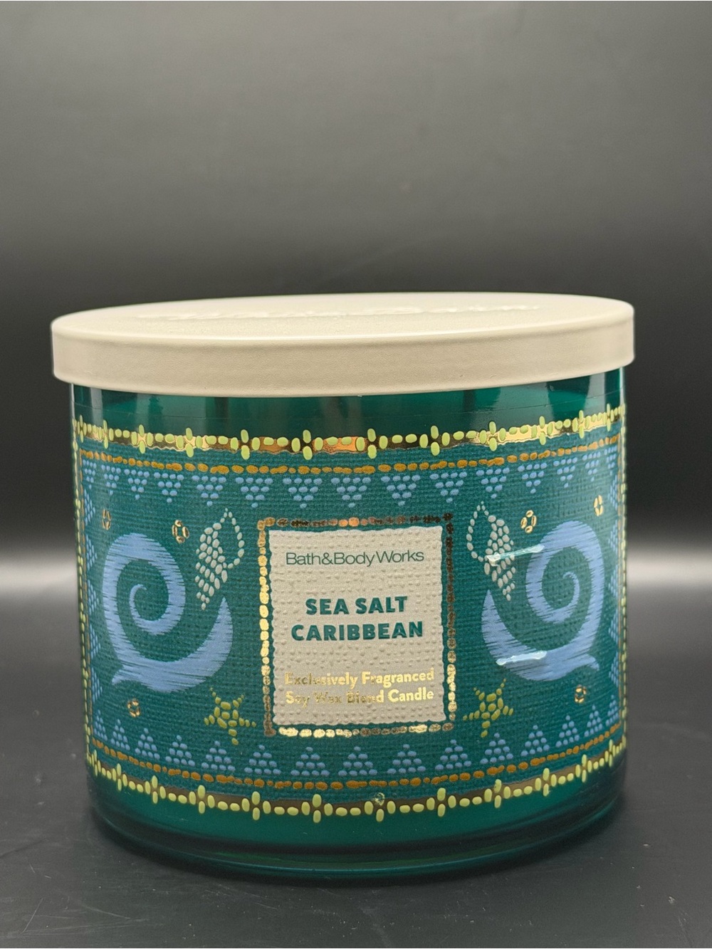 Bath & Body Works Sea Salt Caribbean Candle - Teal & Gold